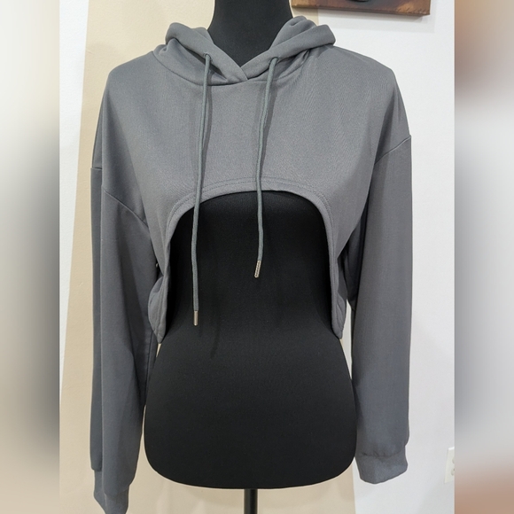 Cider 2 Piece Gray Hooded Sweatshirt Over Tanktop Dress - Picture 8 of 10